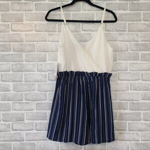 Lily Rose Navy Strappy Romper Shorts Stripe NEW Nautical Coastal Beach Large